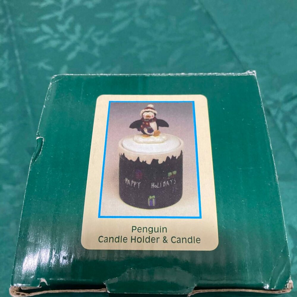 NIB Vintage Penguin Candle Holder and Candle With Lid by American Greetings - Picture 5 of 10